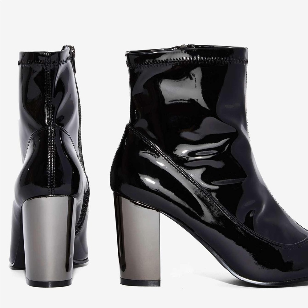Nasty Gal Stoker Black Patent Chrome Ankle Boots